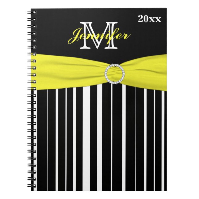Personalised Black Yellow White Striped Notebook (Front)