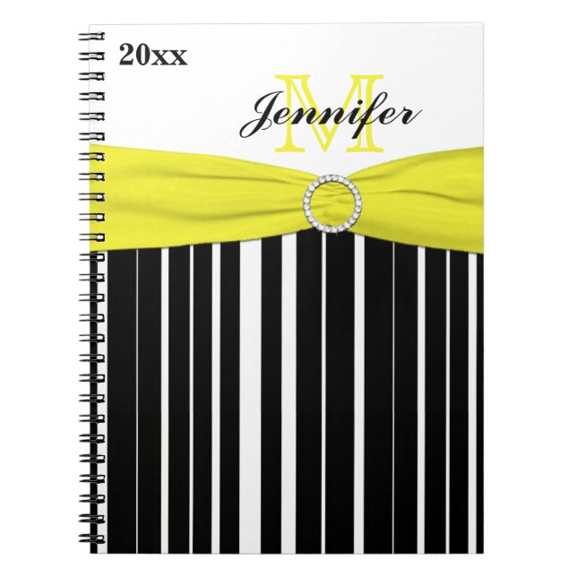 Personalised Black Yellow White Striped Notebook (Front)