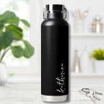 Personalised Black Your Name Script Minimalist Water Bottle<br><div class="desc">Simple yet stunning.  Personalise this water bottle with your name,  or a loved ones name.  A simple elegant script typography with a girly edge.  Change out the background and font colours to anything you want. Black White Trendy Simple Your Name Minimalist Water Bottle</div>