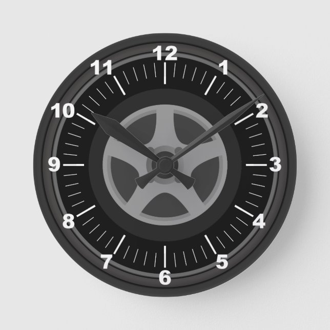 Personalised Blacked Out Tire and Rim Round Clock (Front)