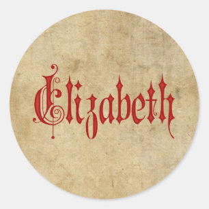 Personalised Blackletter Parchment Elizabeth Red Classic Round Sticker