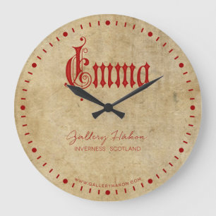 Personalised Blackletter Parchment Emma Red Large Clock