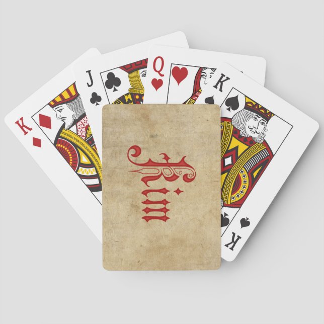 Personalised Blackletter Parchment Kim Red Playing Cards (Back)