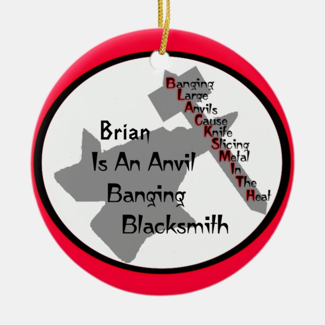 Personalised Blacksmith Ceramic Ornament (Front)