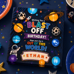 Personalised Blast Off Space Birthday Party Napkin