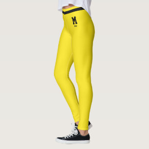 Personalised Blazing Yellow Black Striped Monogram Leggings