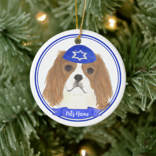 Personalised Blenheim Cavalier Hanukkah Yarmulke Ceramic Ornament