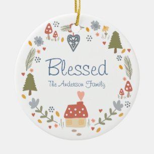 Personalised Blessed Cosy Country Cottage Hygge Ceramic Ornament
