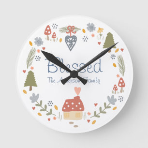 Personalised Blessed Cosy Country Cottage Hygge Round Clock