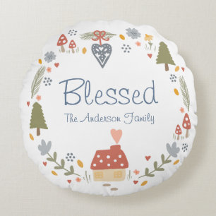 Personalised Blessed Cosy Country Cottage Hygge Round Cushion