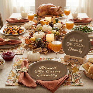 Personalised Blessed Family Thanksgiving Paper Plate