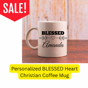 Personalised BLESSED Heart Christian Coffee Mug