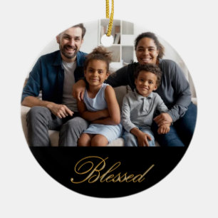 Personalised Blessed in gold with silver glitter Ceramic Ornament