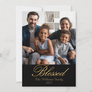 Personalised Blessed in gold with silver glitter Holiday Card