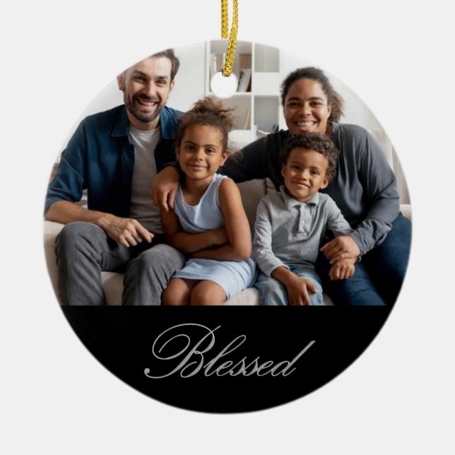 Personalised Blessed in silver with glitter Ceramic Ornament (Front)