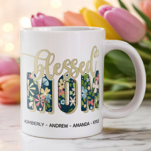 Personalised Blessed Mum Kids' Names Coffee Mug