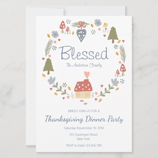 Personalised Blessed Thankful Dinner Party Invitation (Front)