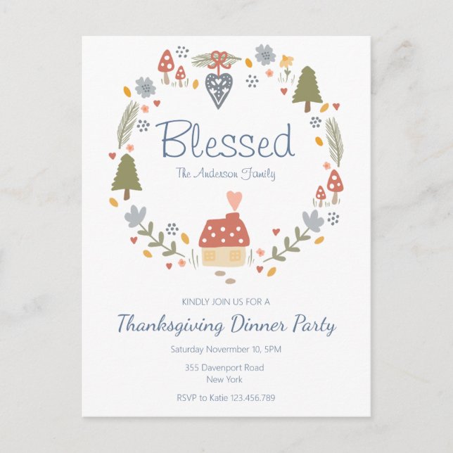Personalised Blessed Thankful Dinner Party Postcard (Front)