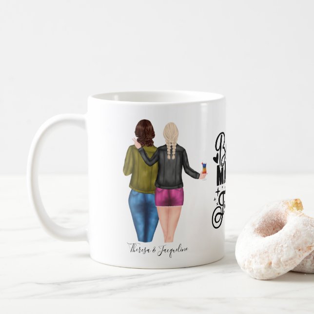Personalised Blonde Brunette Best Friends Coffee Mug (With Donut)