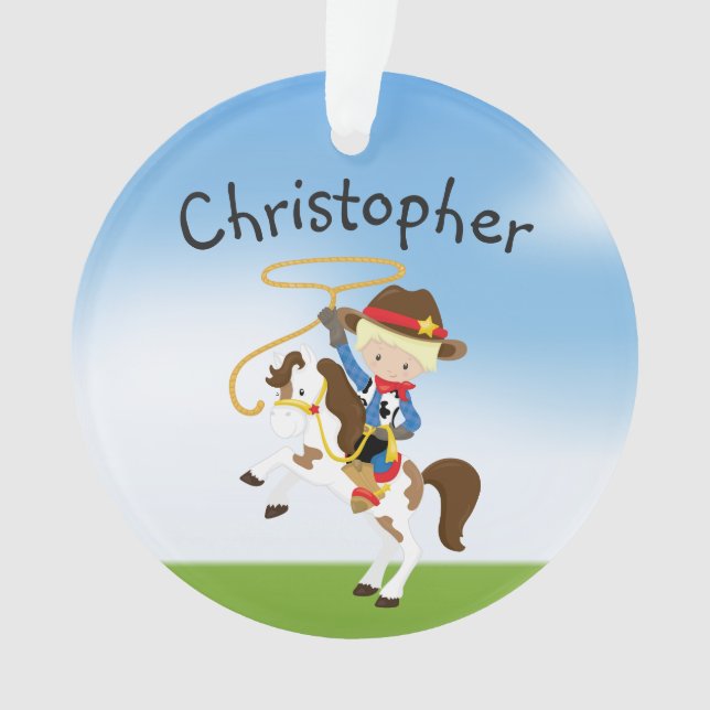 Personalised Blonde Cowboy With Lasso Ornament (Front)