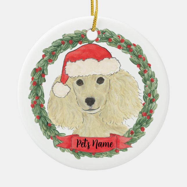 Personalised Blonde Golden Poodle Ceramic Ornament (Front)