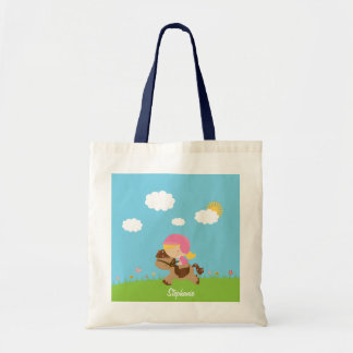 Personalised blonde hair horse rider girl floral tote bag
