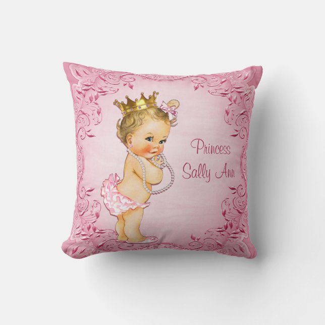 Personalised Blonde Princess Glamourous Pink Cushion (Front)