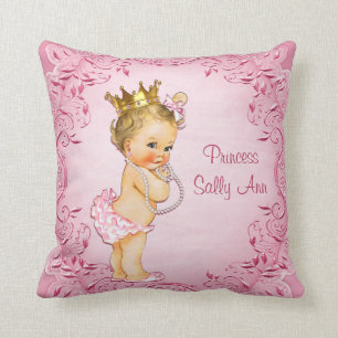 Personalised Blonde Princess Glamourous Pink Cushion