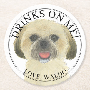 Personalised Blonde Tan Gold Shih Tzu Dog Wedding Round Paper Coaster