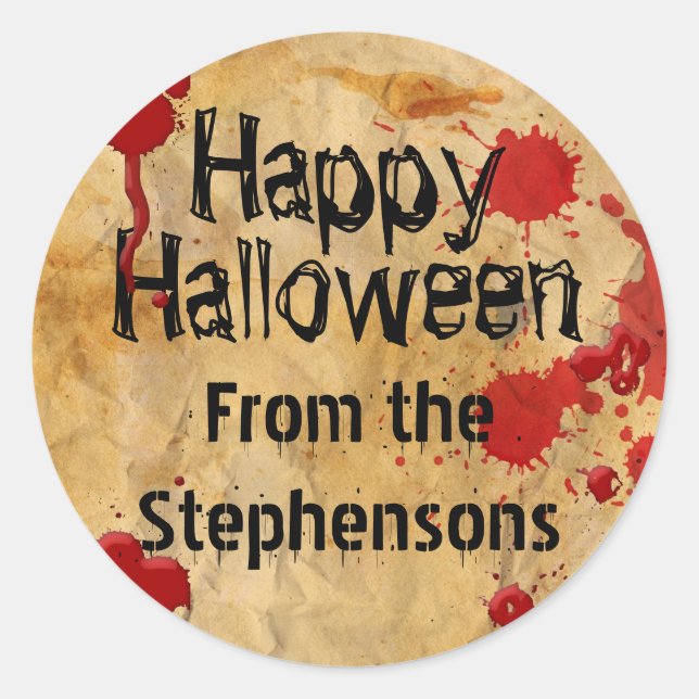 Personalised Blood Splatter Halloween Party Classic Round Sticker (Front)