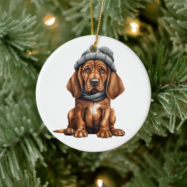 Personalised Bloodhound Dog Art Ceramic Ornament (Tree)