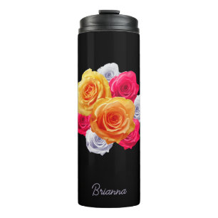 Personalised Blooming Roses Motif Thermal Tumbler