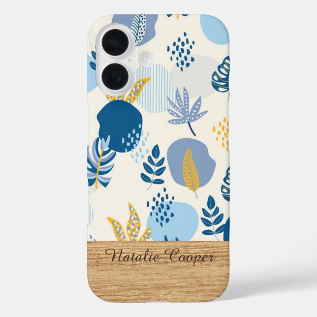 Personalised Blue Abstract Botanical iPhone Case (Back)