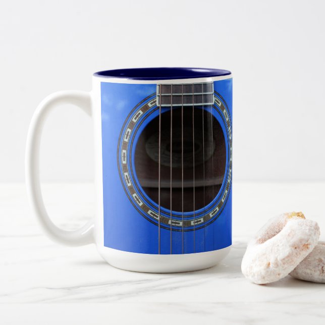 Personalised Blue Acoustic Guitar Mug (With Donut)