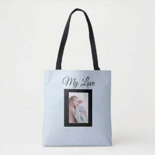 Personalised blue and black baby photo Tote Bag