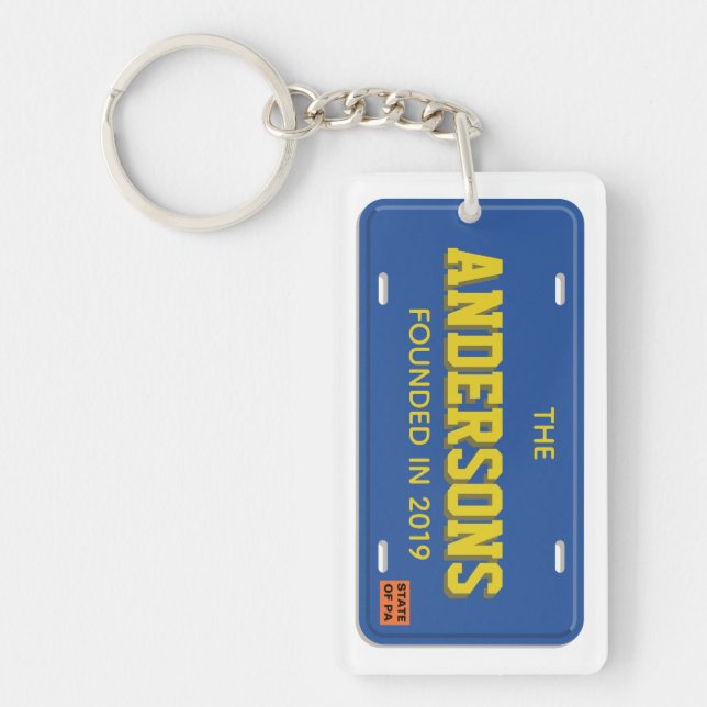 Personalised Blue and Gold License Plate Key Ring (Front)