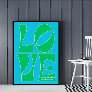 Personalised Blue and Green LOVE Nursery Poster