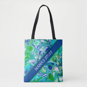 Personalised Blue and Green Marble Fluid Art  Tote Bag