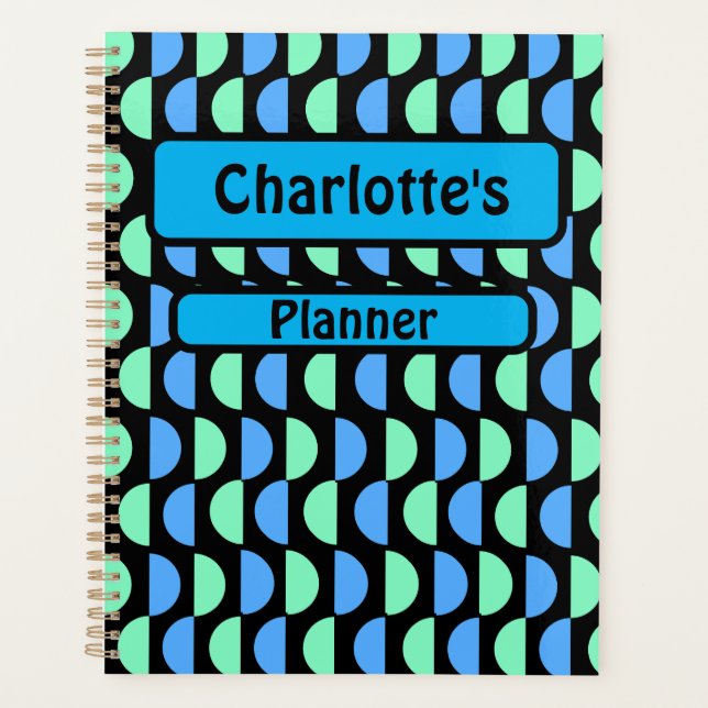 Personalised Blue and Green Patterned Planner (Front)