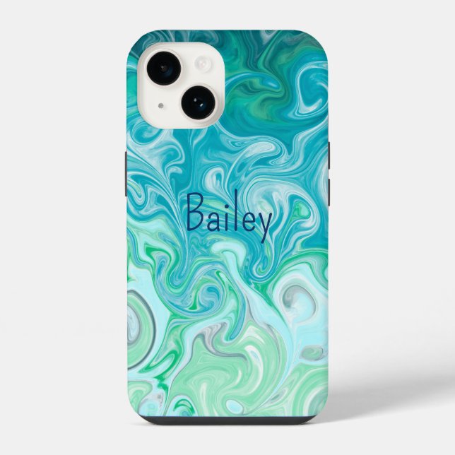 Personalised Blue and Green Waves iPhone Case (Back)