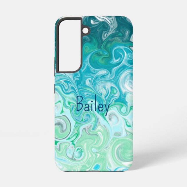 Personalised Blue and Green Waves  Samsung Galaxy S22 Case (Back)