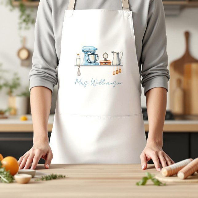 Personalised Blue and Grey Kitchen Utensils Standard Apron (Creator Uploaded)