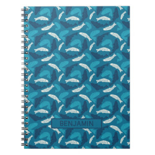 Personalised Blue and Ivory Trout, Fish Patterned Notebook
