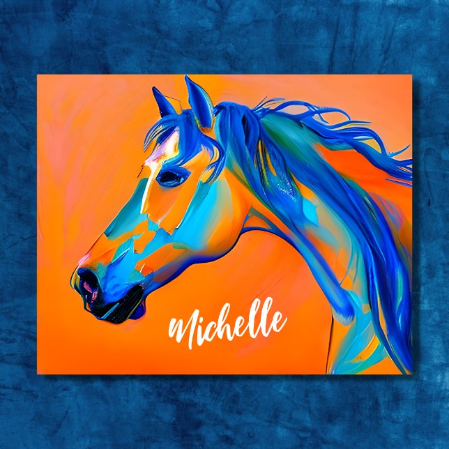 Personalised Blue and Orange Abstract Horse Art Poster (Personalized Blue and Orange Abstract Horse Art Poster)