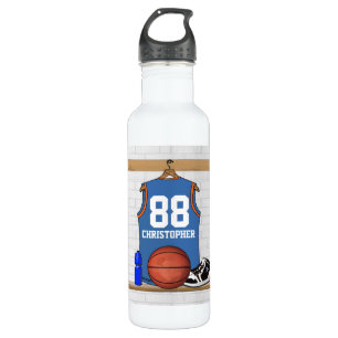 Personalised blue and orange basketball jersey 710 ml water bottle