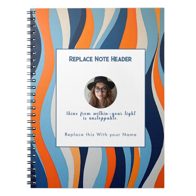 Personalised Blue and Orange Wave Patterned  Notebook (Front)