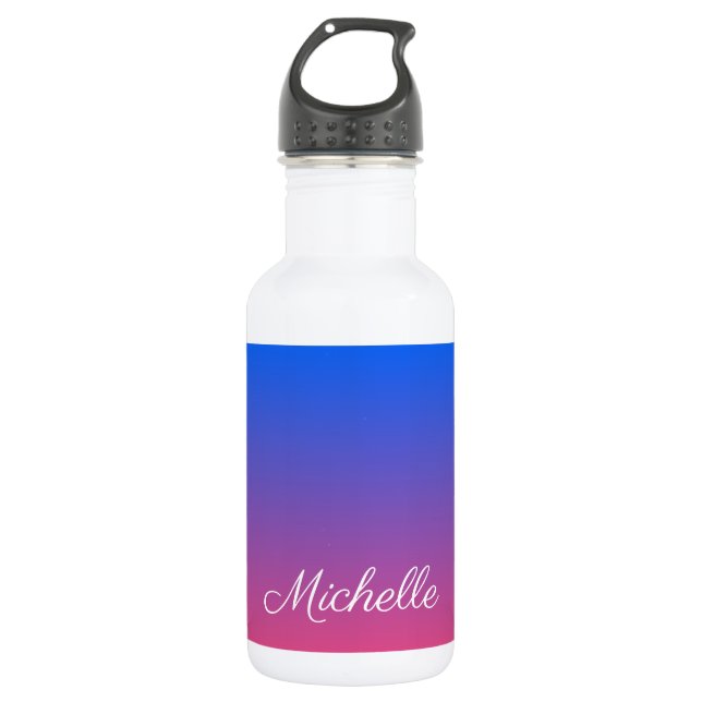 Personalised blue and pink ombre gradient 532 ml water bottle (Front)
