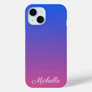 Personalised blue and pink ombre gradient iPhone 15 case