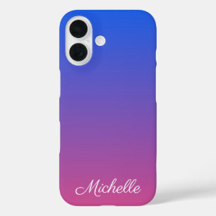 Personalised blue and pink ombre gradient iPhone 16 case