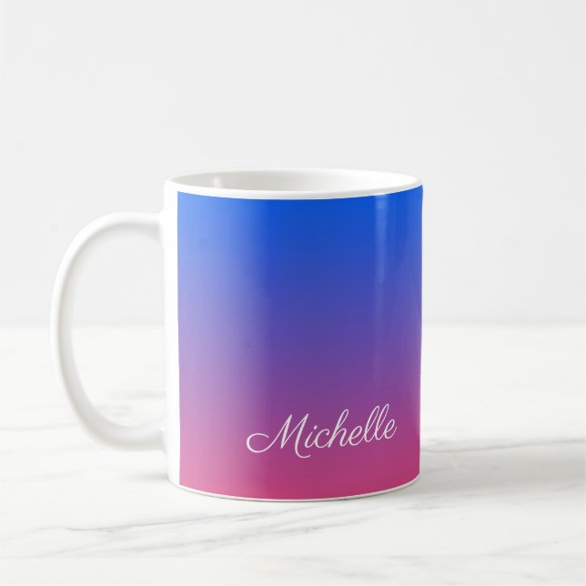 Personalised blue and pink ombre gradient coffee mug (Left)
